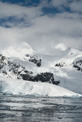Mountains by the ocean in Antarctica.
