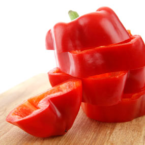 Sliced red bell pepper.
